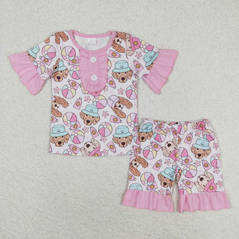 GSSO0950 Dog Pink Girls Shorts Pajamas Set