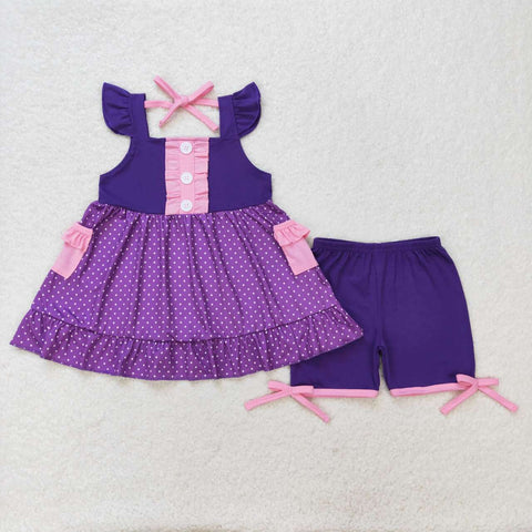 GSSO0965 Princess Purple Girls Shorts Set