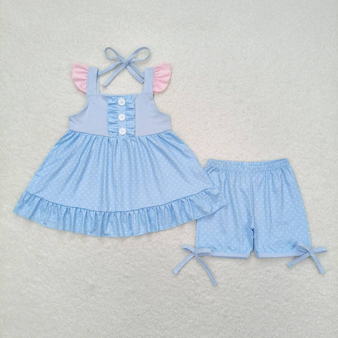 GSSO0973 Princess Sky Blue Girls Shorts Set