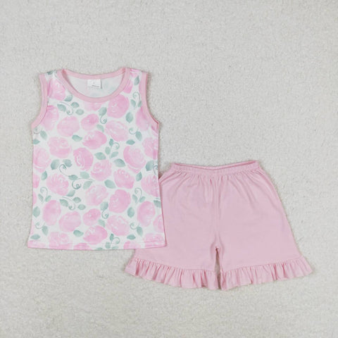 GSSO0975 Flower Rose Pink Girls Shorts Set