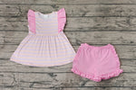 GSSO0976 Stripe Pink Girls Shorts Set