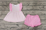 GSSO0976 Stripe Pink Girls Shorts Set
