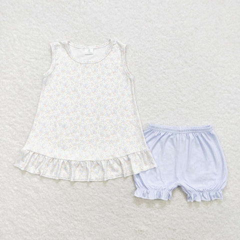 GSSO0980 Flower Blue Girls Shorts Set