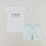 GSSO0981 Embroidery Hot Air Balloon Girls Shorts Set