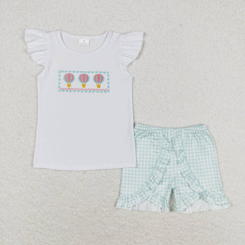 GSSO0981 Embroidery Hot Air Balloon Girls Shorts Set