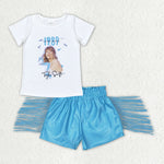 GSSO0984 Singer Star 1989 Blue Leather Shorts Tassel Girl's Set