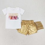 GSSO0985 Singer Star Fashion Gold Leather Shorts Tassel Girl's Set