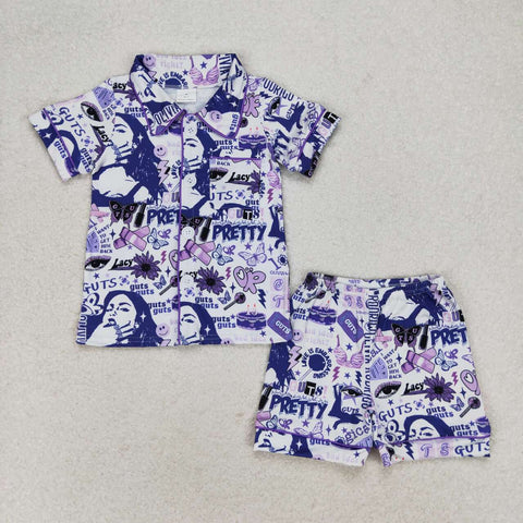 GSSO0988 Singer Star Purple Girls Shorts Pajamas Set
