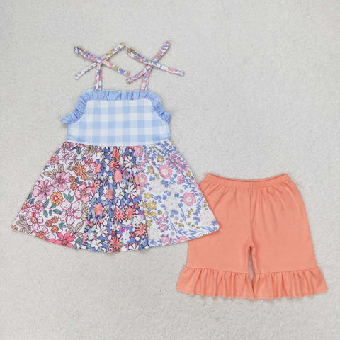 GSSO0990 Flower Orange Cute Girls Shorts Set