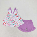 GSSO0992 Flower Floral Purple Cute Girls Shorts Set