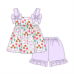 GSSO0992 Flower Floral Purple Cute Girls Shorts Set