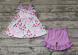 GSSO0992 Flower Floral Purple Cute Girls Shorts Set