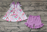 GSSO0992 Flower Floral Purple Cute Girls Shorts Set