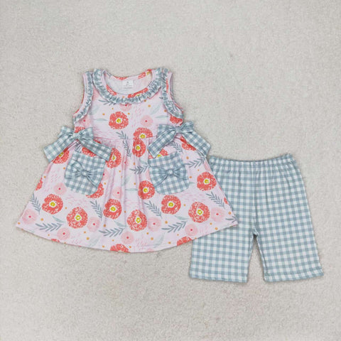 GSSO0999 Flower Plaid Girls Shorts Set