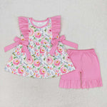 GSSO1003 Rose Flower Pink Girls Shorts Set