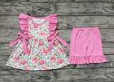 GSSO1003 Rose Flower Pink Girls Shorts Set