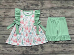 GSSO1004 Flower Cotton Mint Girls Shorts Set
