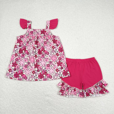 GSSO1005 Flower Pink Girls Shorts Set