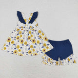 GSSO1006 Flower Blue Yellow Girls Shorts Set