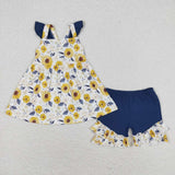 GSSO1006 Flower Blue Yellow Girls Shorts Set