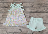GSSO1018 Flower Sky Blue Girls Shorts Set