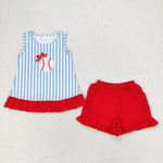 GSSO1019 Embroidery Baseball Red Girls Shorts Set