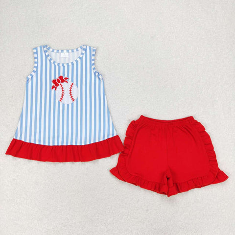 GSSO1019 Embroidery Baseball Red Girls Shorts Set
