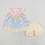 GSSO1036 Flower Pink Girls Shorts Set