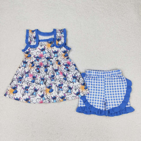 GSSO1040 Cartoon Blue Girls Shorts Set