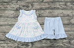 GSSO1051 Blue Plaid Girls Shorts Set
