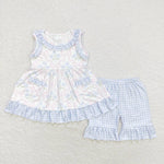 GSSO1051 Blue Plaid Girls Shorts Set