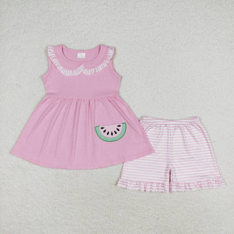 GSSO1055 Embroidery Watermelon Pink Girls Shorts Set