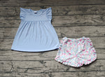 GSSO1056 Flower Sky Blue Girls Shorts Set