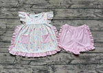 GSSO1057 Flower Floral Pink Girls Shorts Set