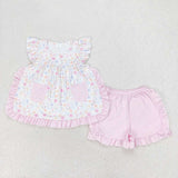 GSSO1057 Flower Floral Pink Girls Shorts Set