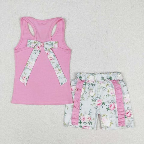 GSSO1059 Flower Bow Pink Girls Shorts Set