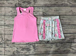 GSSO1059 Flower Bow Pink Girls Shorts Set