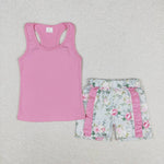 GSSO1059 Flower Bow Pink Girls Shorts Set