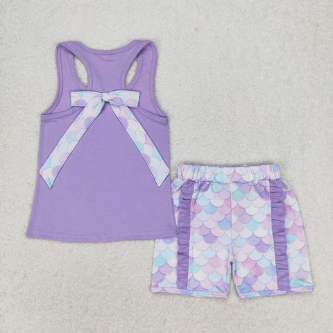 GSSO1060 Fish scales Bow Purple Girls Shorts Set