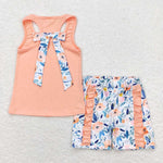 GSSO1061 Flower Bow Orange Girls Shorts Set