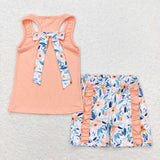 GSSO1061 Flower Bow Orange Girls Shorts Set