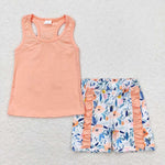 GSSO1061 Flower Bow Orange Girls Shorts Set