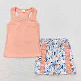 GSSO1061 Flower Bow Orange Girls Shorts Set