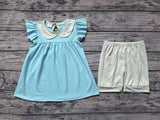 GSSO1065 Sky Blue Cotton Girls Shorts Set