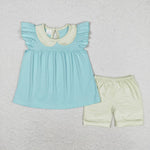 GSSO1065 Sky Blue Cotton Girls Shorts Set
