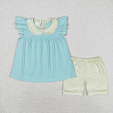 GSSO1065 Sky Blue Cotton Girls Shorts Set