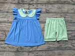 GSSO1067 Blue Cotton Girls Shorts Set