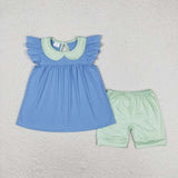 GSSO1067 Blue Cotton Girls Shorts Set