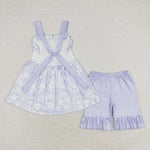GSSO1069 DADDY'S GIRL Flower Blue Girls Shorts Set