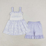 GSSO1069 DADDY'S GIRL Flower Blue Girls Shorts Set